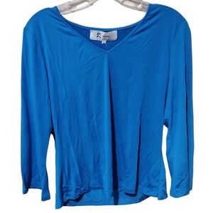 Vtg '95 Rarities Silk top Blue L 3/4 Sleeve Hand Made Nwt